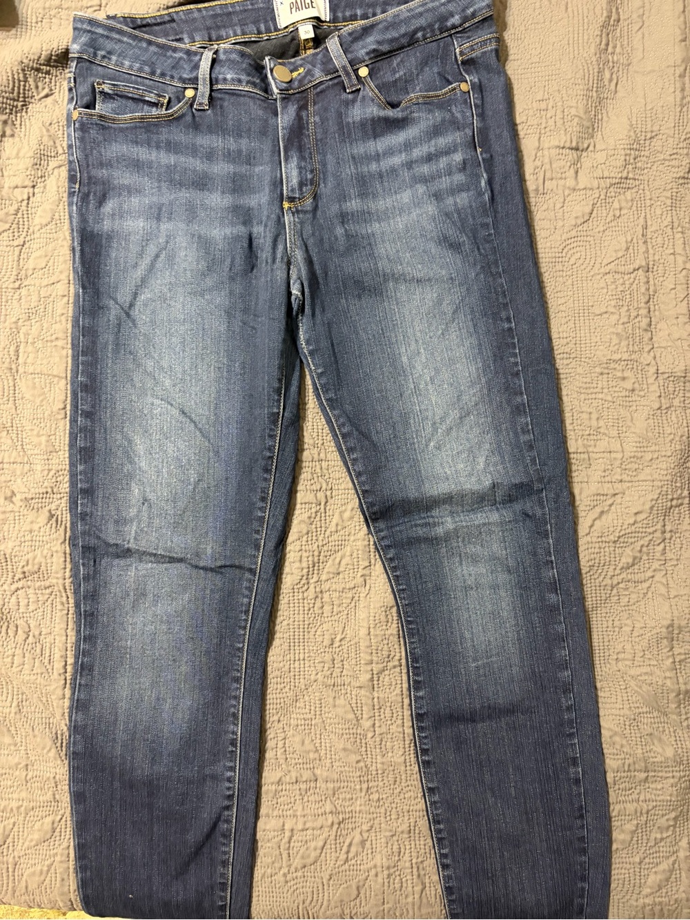 PAIGE Dark Blue Denim Jeans with Contrast Stitching